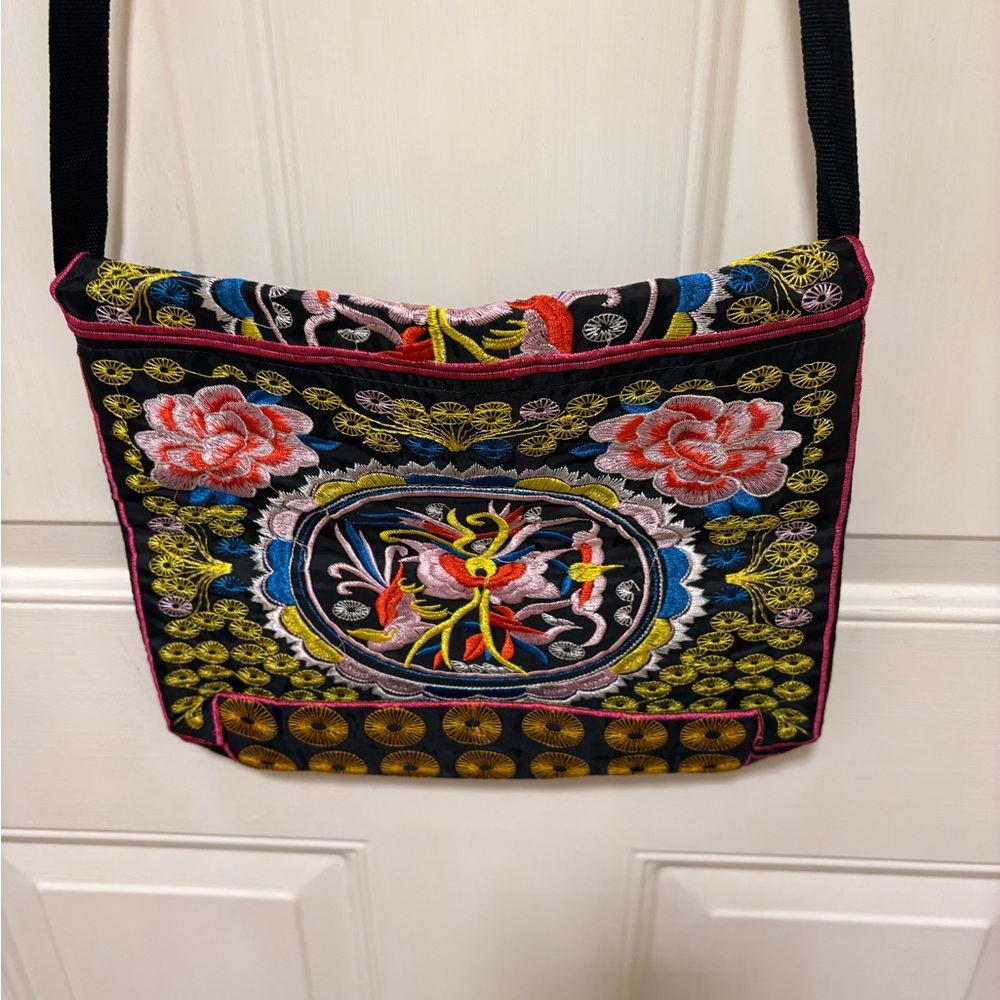 Embroidered Floral Crossbody Bag